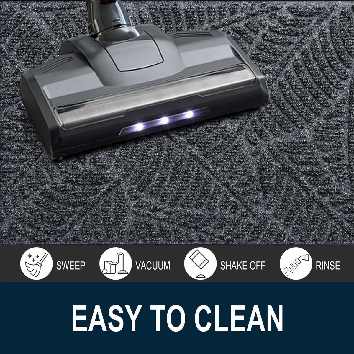 Colorxy doormat easy to clean with vacuum, hose, or air-dry.