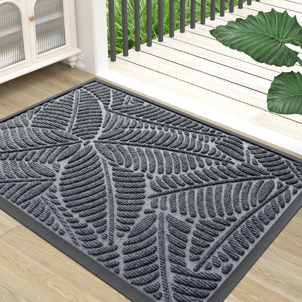 Colorxy waterproof doormat front door with deep grooves to trap dirt and moisture.