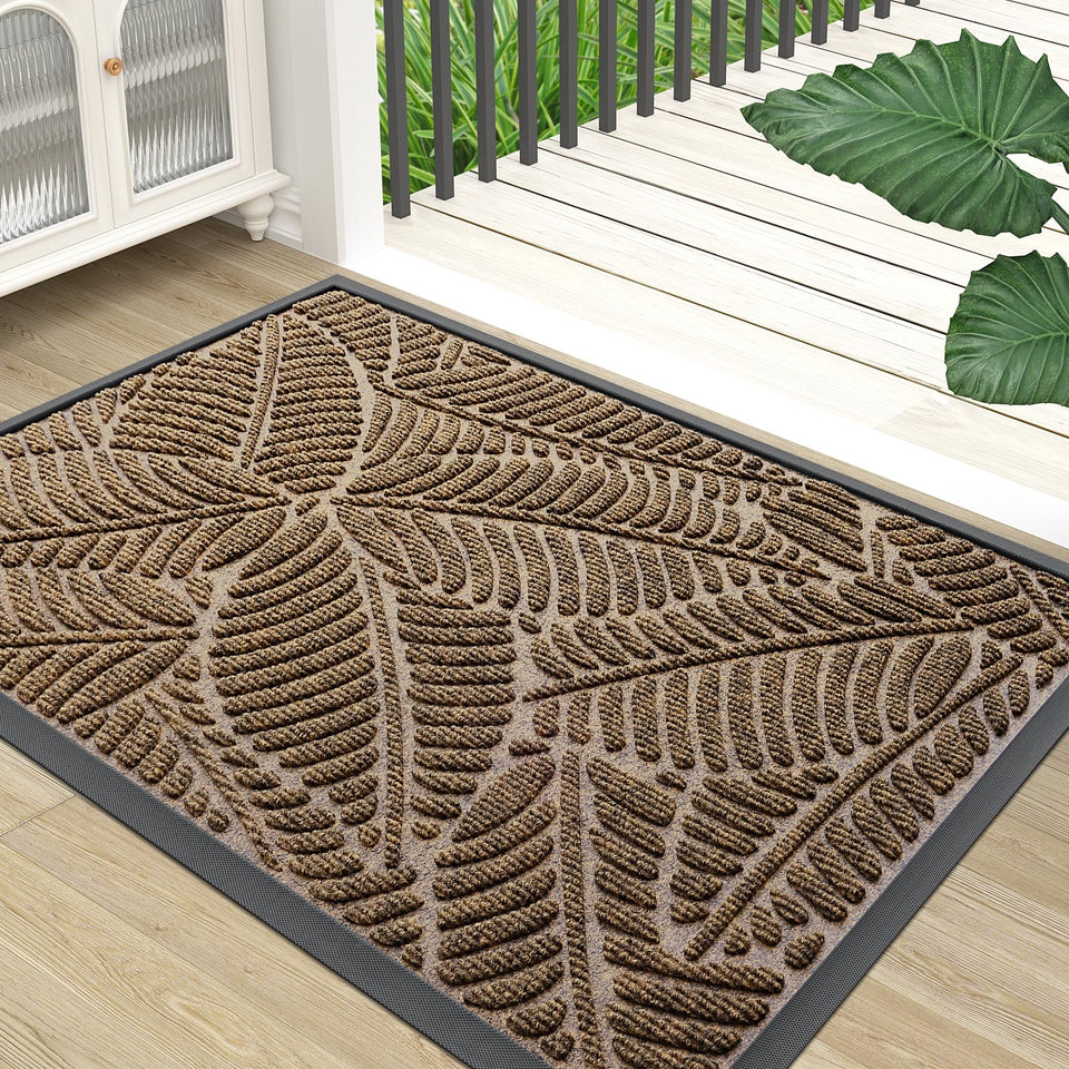 Colorxy waterproof doormat at the front entrance in brown, reduces outdoor dirt entry