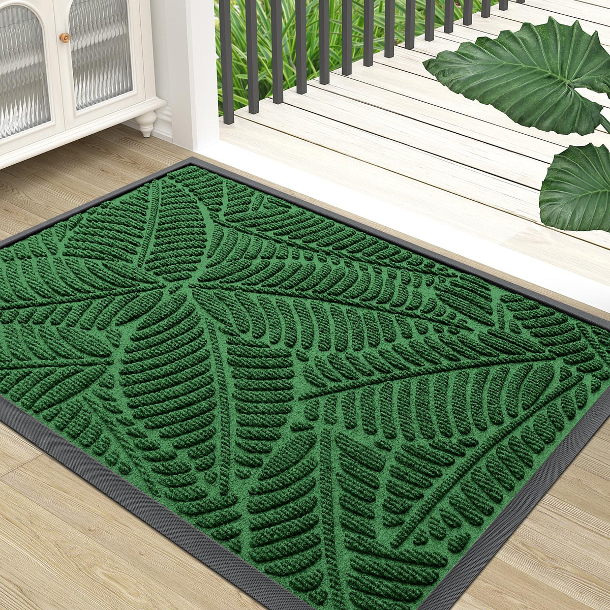 Colorxy Waterproof Doormat at the front entry showing moisture absorption and green hue.