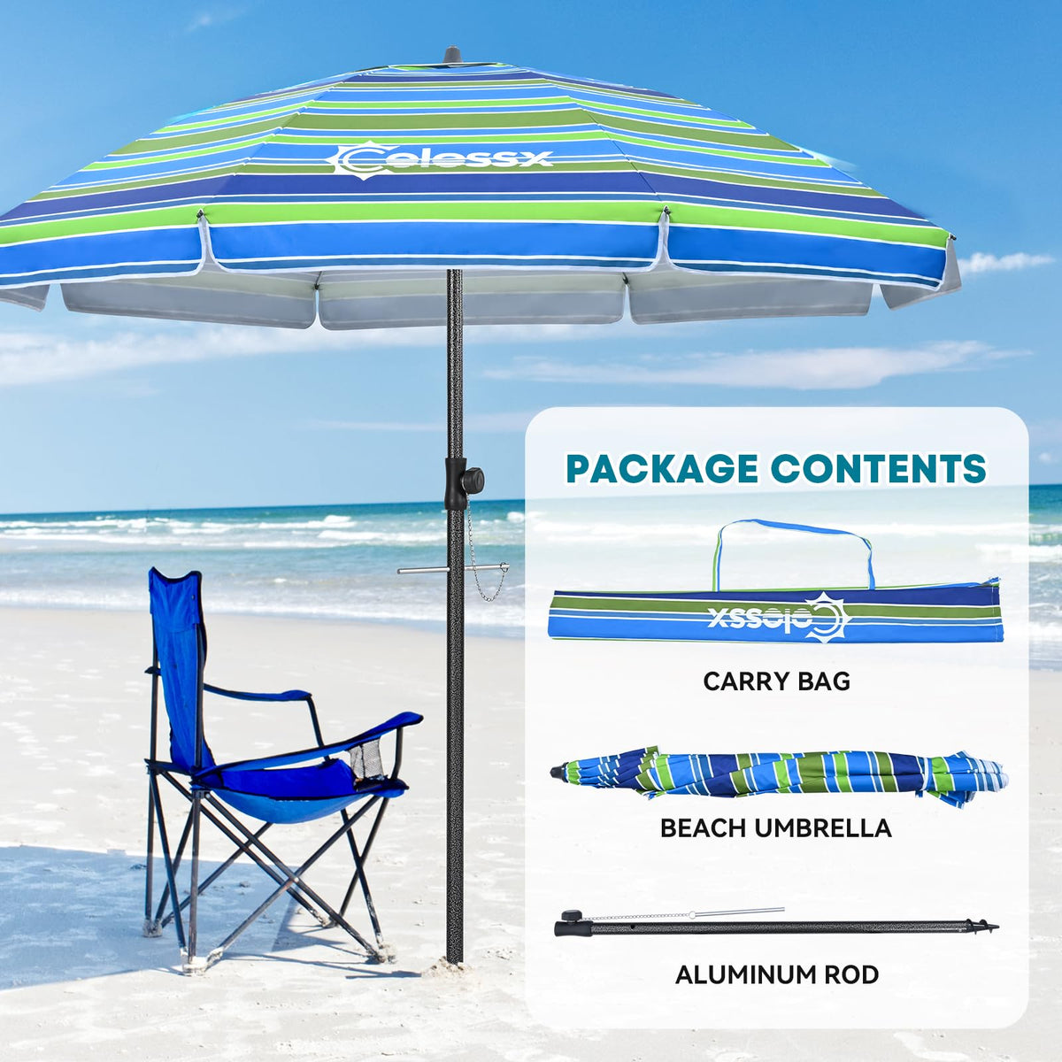 Colossx portable shade with carrying bag for easy travel to the beach.