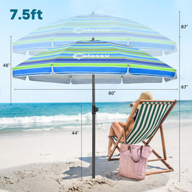 Colossx windproof umbrella with vented top for stability on the shore.