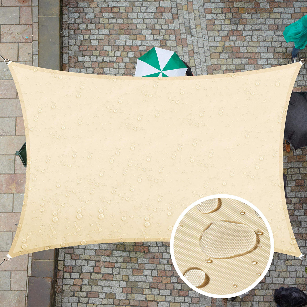ColourTree beige rectangle shade sail on patio providing shaded comfort