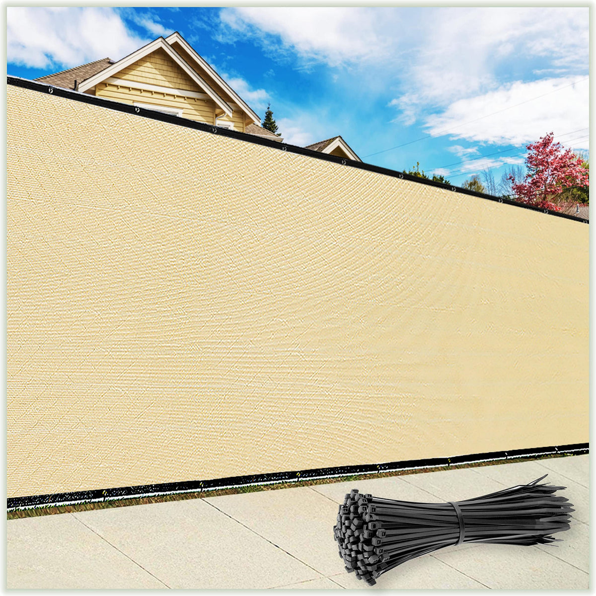 ColourTree 6x50 beige fence privacy screen mounted on a fence providing privacy and shade