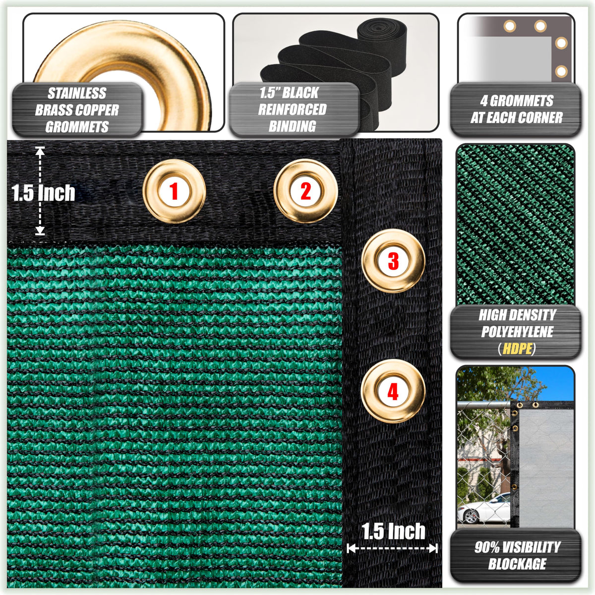 ColourTree stainless grommets edges reinforce binding for wind tolerance.