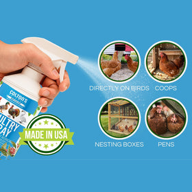 Colton's Naturals Poultry Spray applied in a coop for safe coverage of coops