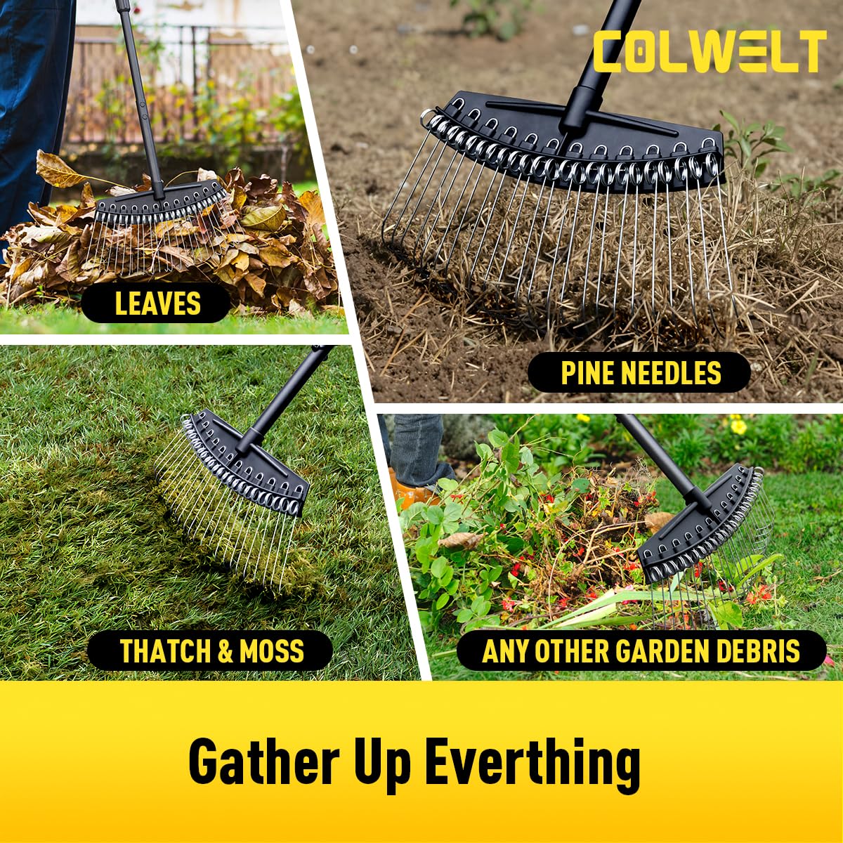 Colwelt Dethatching Rake curved tines slice through debris efficiently