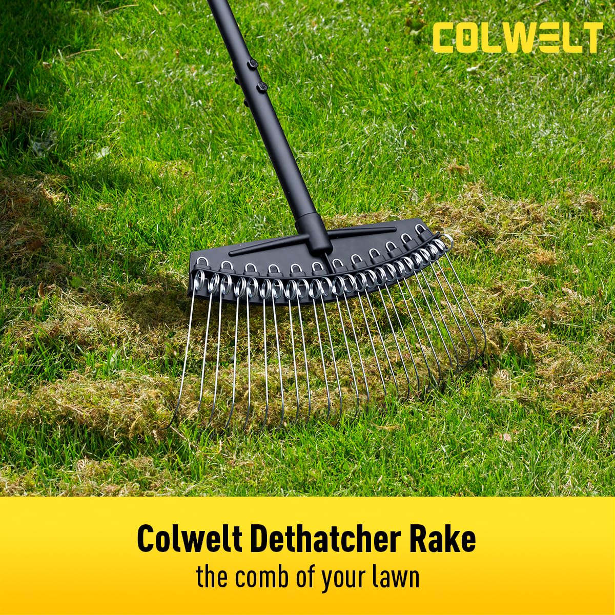 Colwelt Dethatching Rake curved tines close-up showing precise design