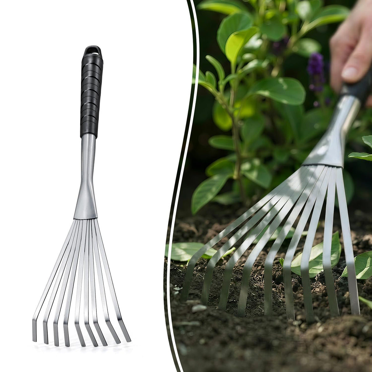 Colwelt hand rake 16.5-inch compact design ideal for tight spaces and precise weeding.