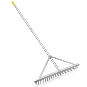 Colwelt landscape rake with 24-tine head ready to level gravel surfaces.