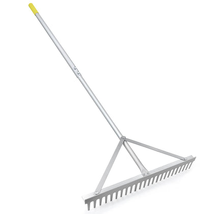 Colwelt landscape rake with 24-tine head ready to level gravel surfaces.