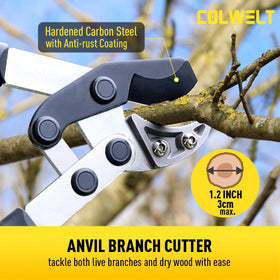Colwelt low-friction coating ensures smooth cutting action across branches.
