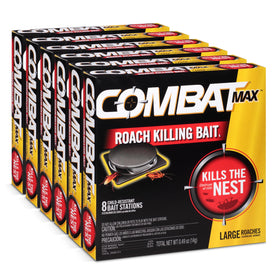 Combat Max large roach bait station close-up showing bait inside.