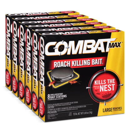 Combat Max large roach bait station close-up showing bait inside.