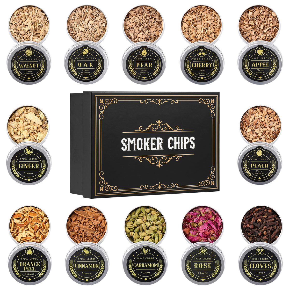 ComboJoy 12-flavor smoker chips in a tin for clean, versatile smoking.