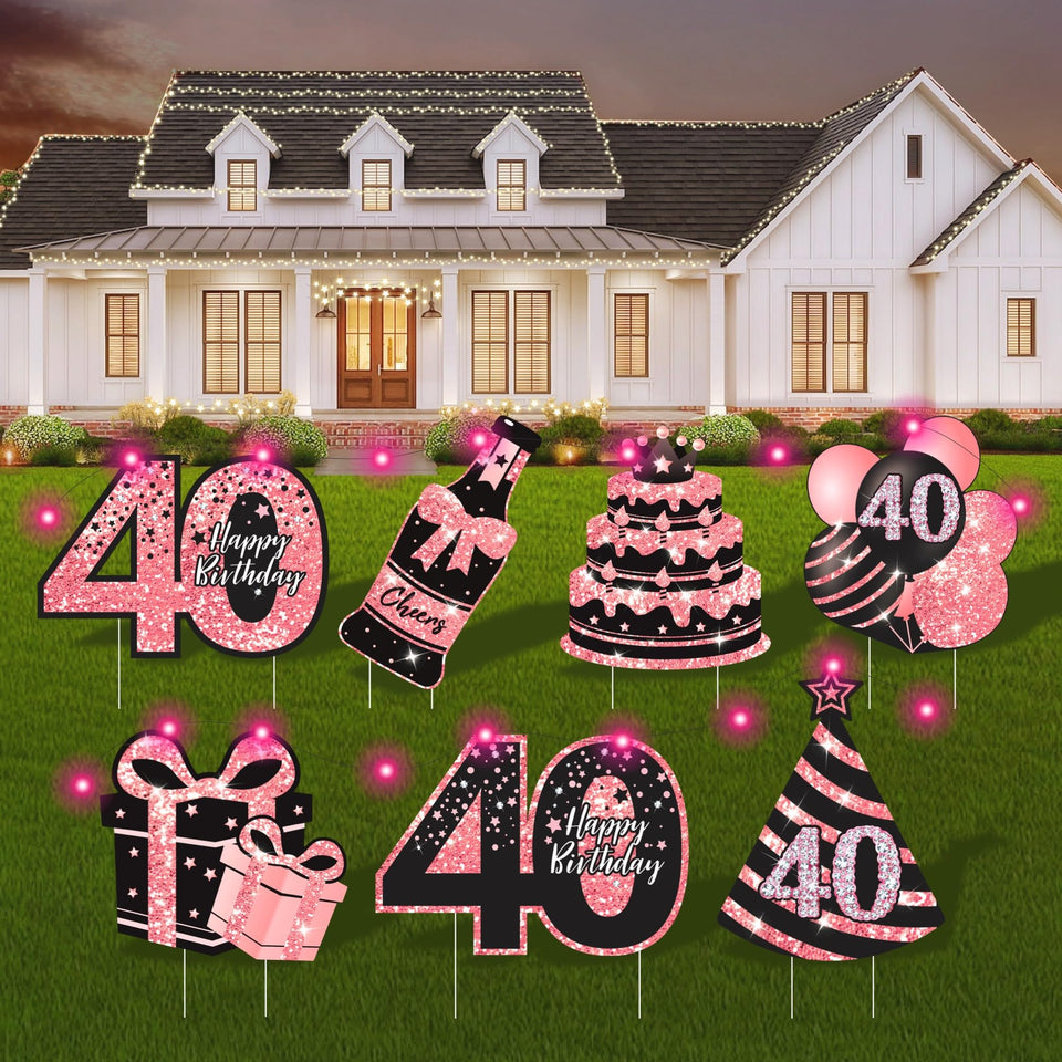 ComboJoy 40th birthday signs and stakes brighten outdoor celebrations.