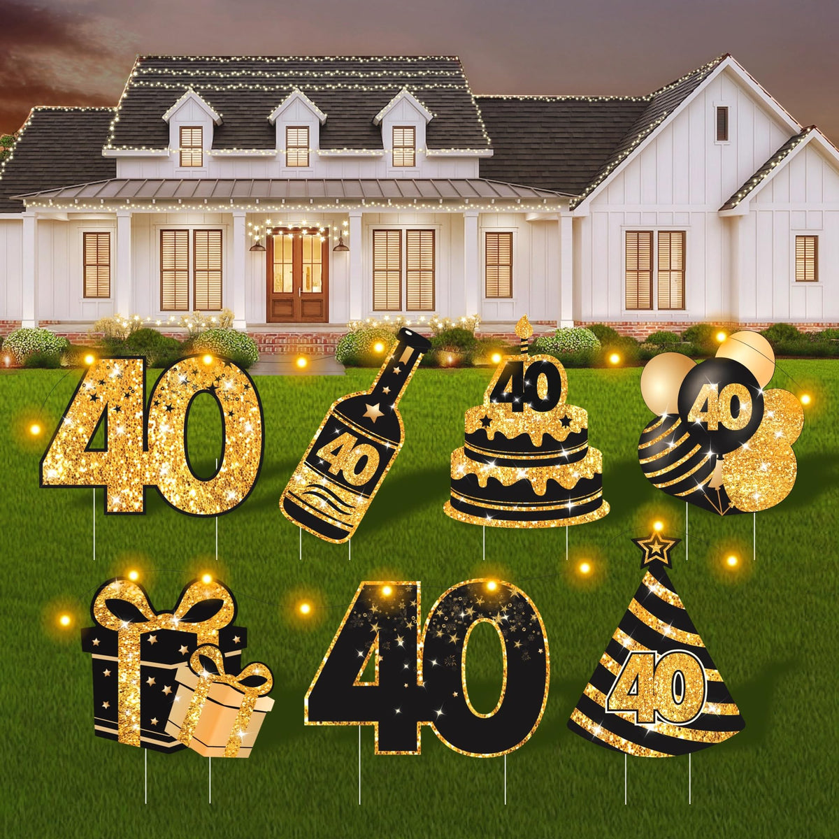 ComboJoy 40th birthday yard signs displayed for outdoor party ambiance.