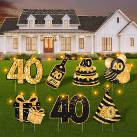 ComboJoy 40th birthday yard signs displayed for outdoor party ambiance.