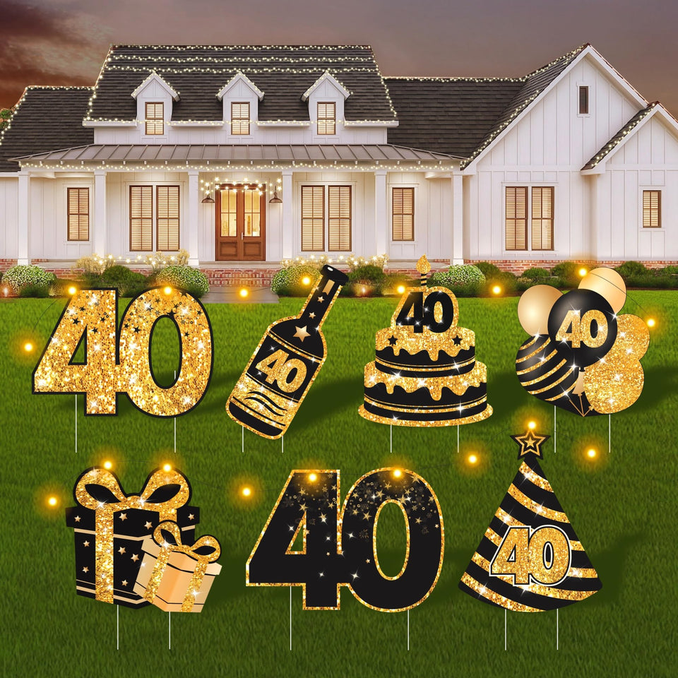 ComboJoy 40th birthday yard signs displayed for outdoor party ambiance.