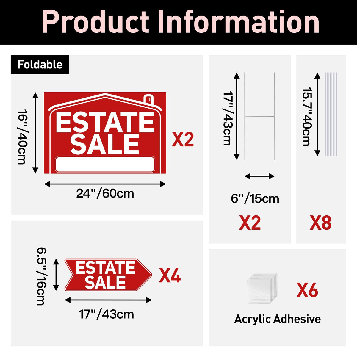 ComboJoy estate signs 24x16 foldable back view showing double-sided design