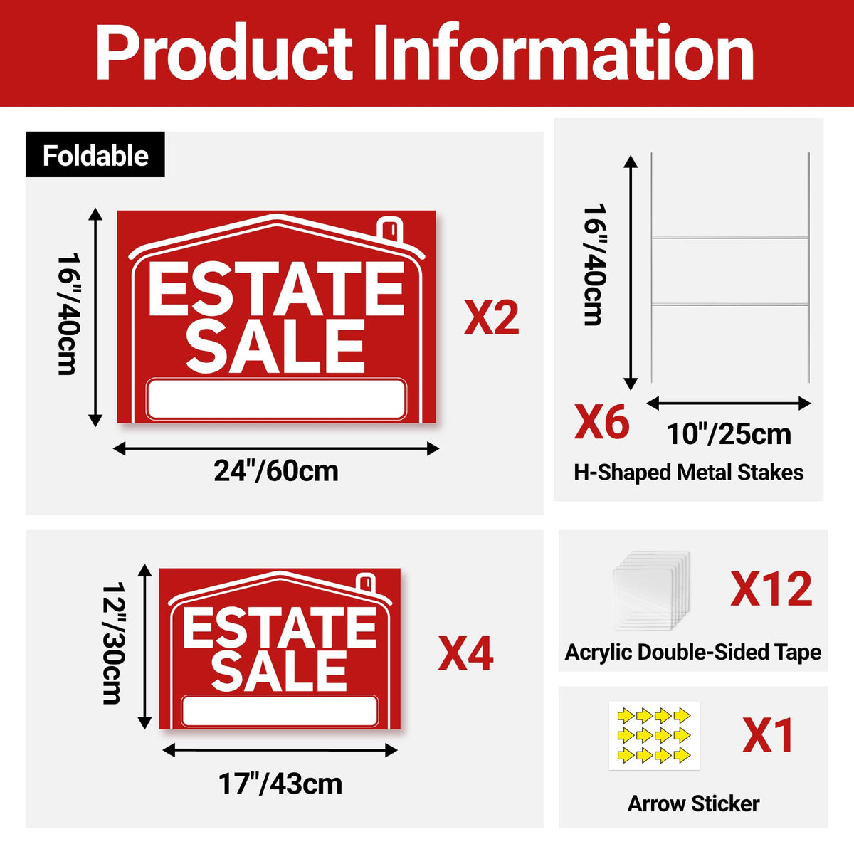 ComboJoy 24x16 foldable estate sign back view shows double-sided messaging.