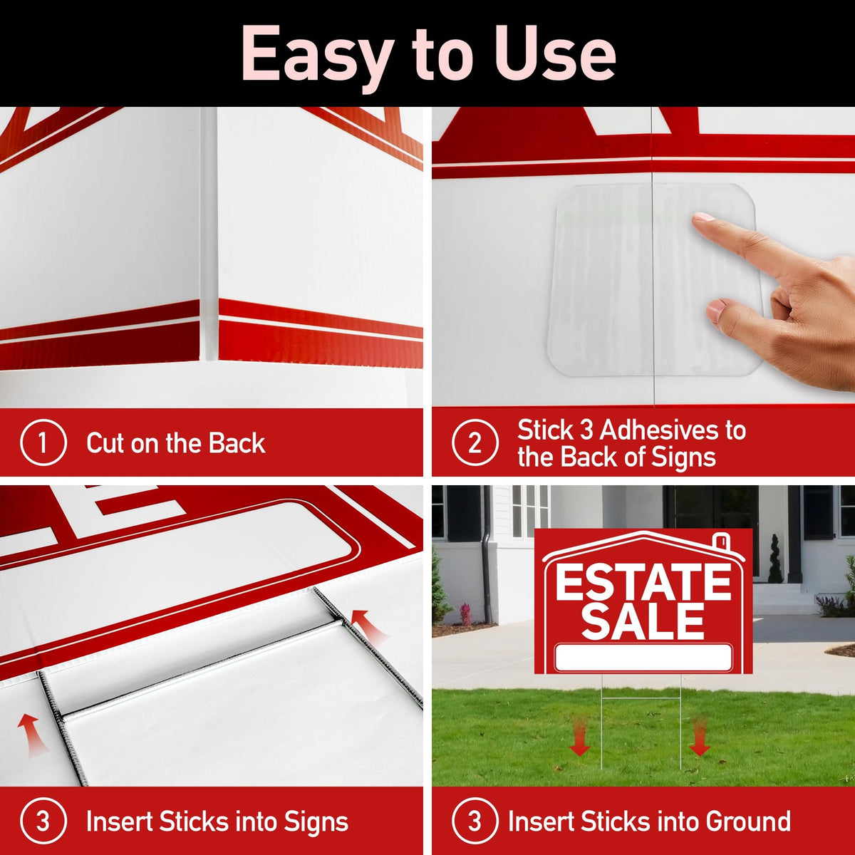 ComboJoy estate arrow signs 17x6 back view with crisp messaging from both directions