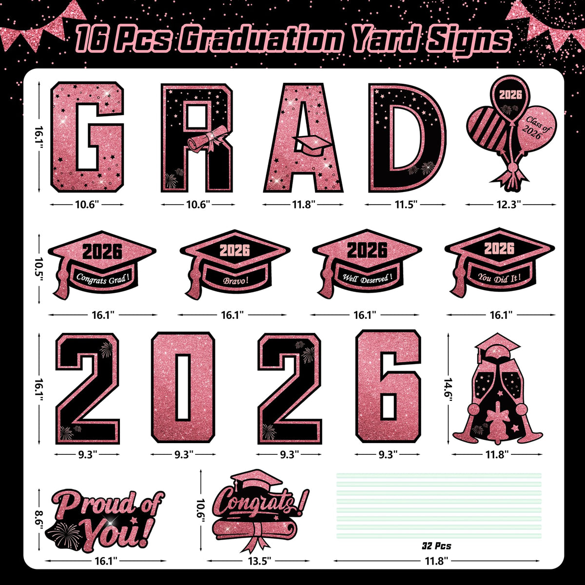 ComboJoy pink 16-inch graduation signs with high visibility