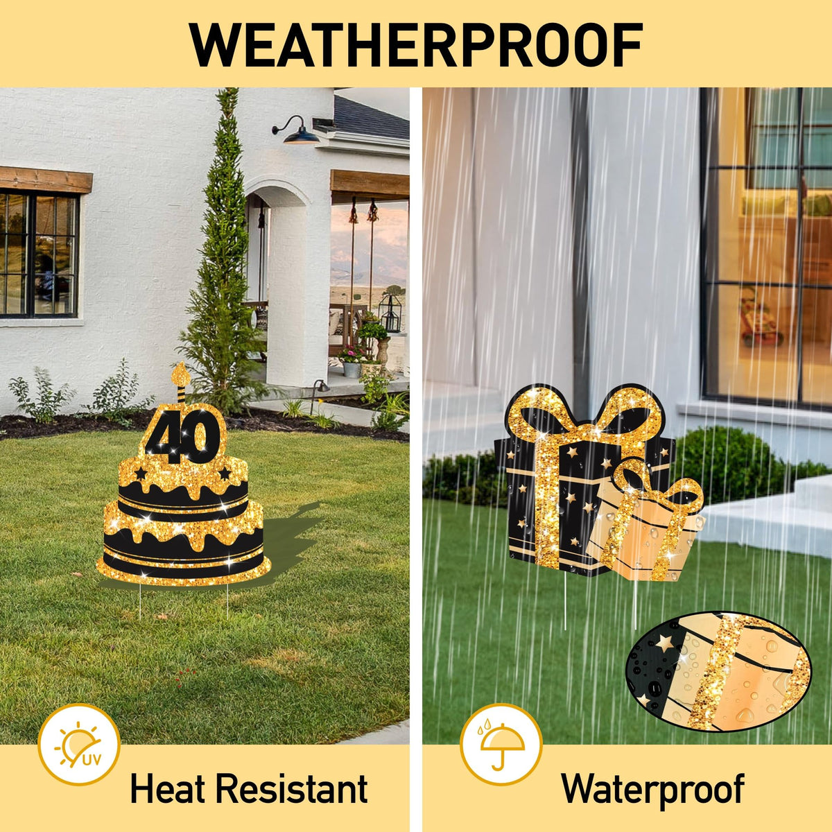 ComboJoy weatherproof signs resist rain and sun for reuse.