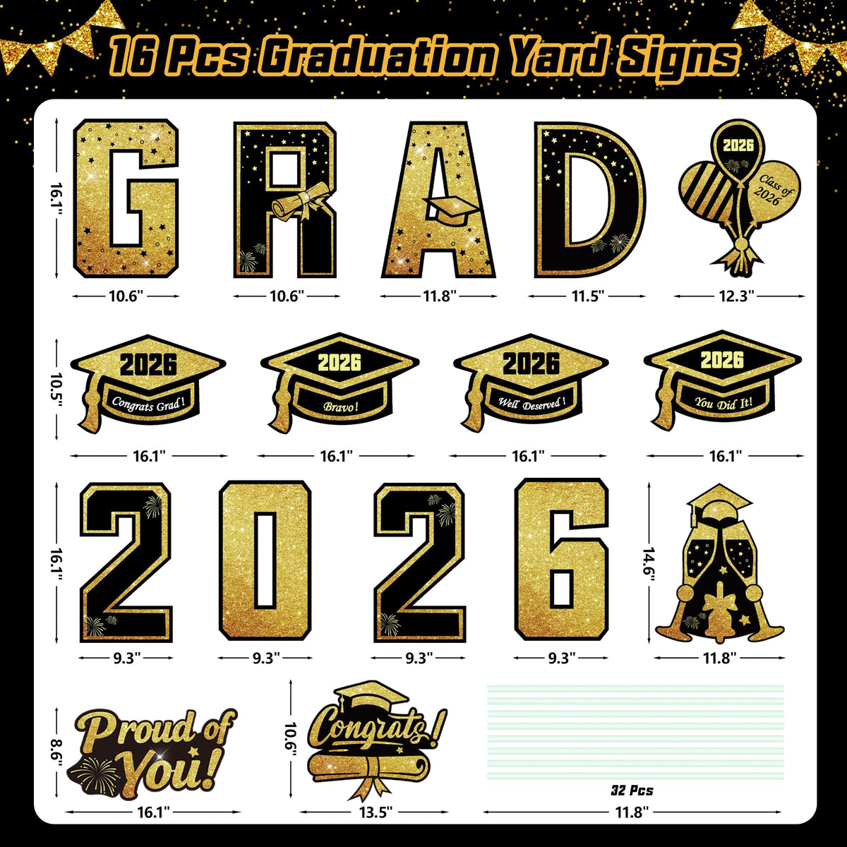 ComboJoy 2026 grad signs 16-inch oversized display for high visibility.