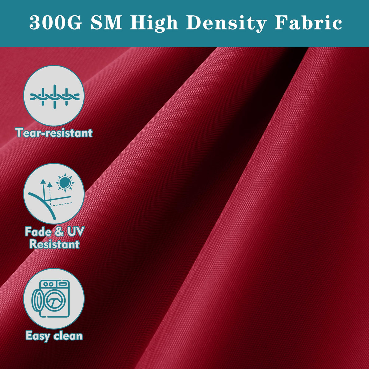Comcaver burgundy outdoor seat cushion highlighting water resistance and long-lasting color.