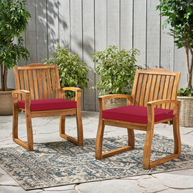 Comcaver set of 2 cushions for two outdoor chairs on a deck.