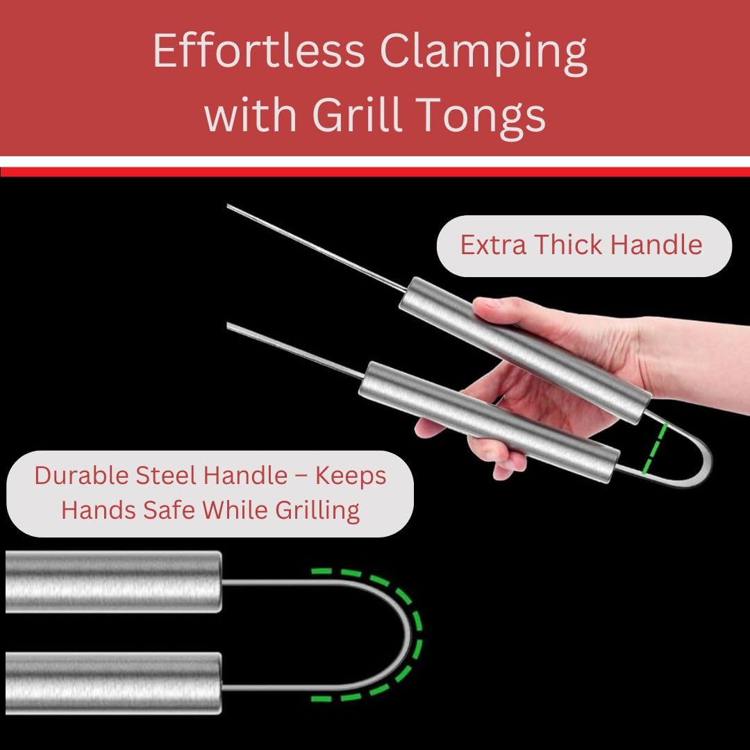 Comfilux grill tool set with hanging loop for organized storage