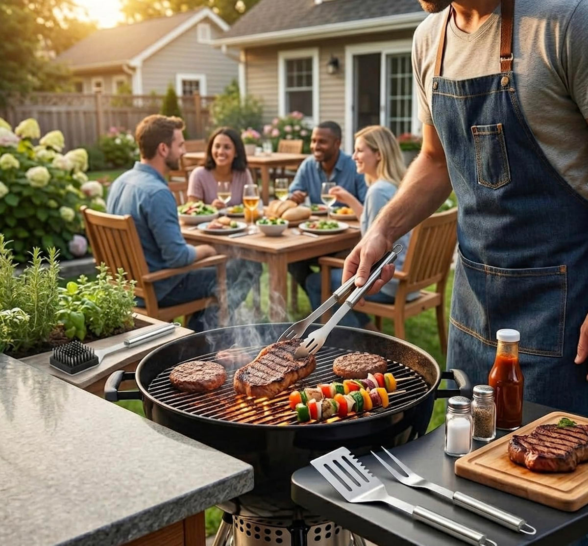 Comfilux BBQ tongs with scalloped grips for secure grip on hot grills