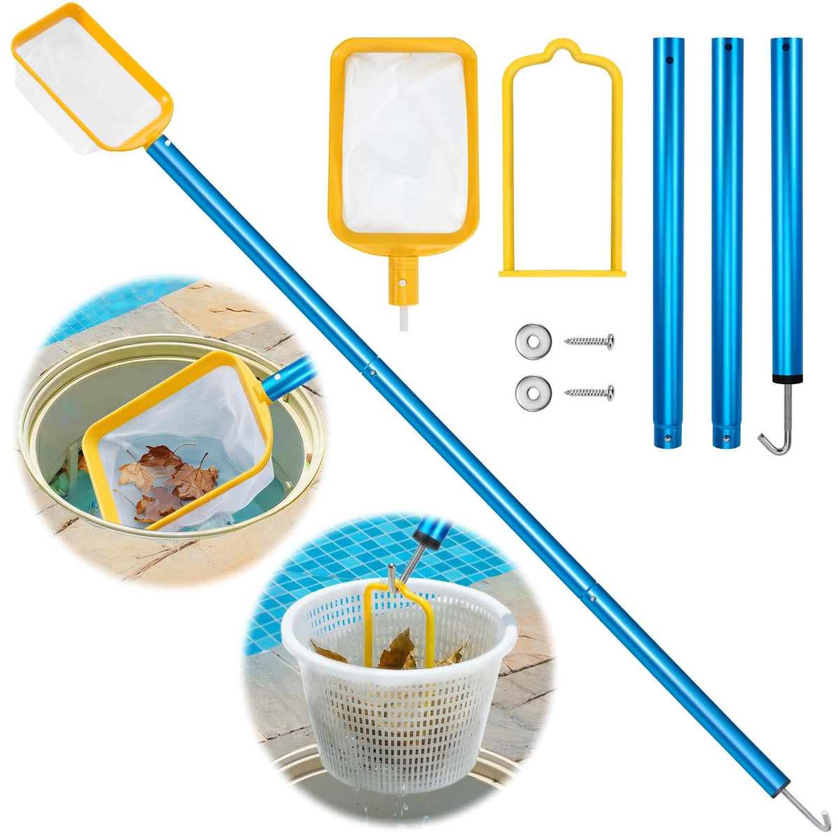 ComfyKit 50in skimmer net captures surface debris cleanly.