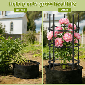 ComfyKit quick install in soil highlights simple setup around peonies and tomatoes.