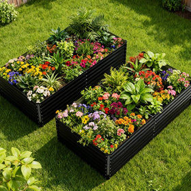COMHOMA 2-pack galvanized raised bed front view for easy vegetable gardening