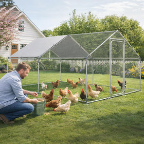 COMHOMA galvanized wire mesh enclosure provides secure outdoor space.