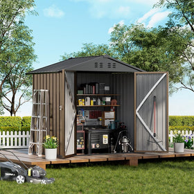 COMHOMA Shed brown front view showing durable steel exterior for yard storage