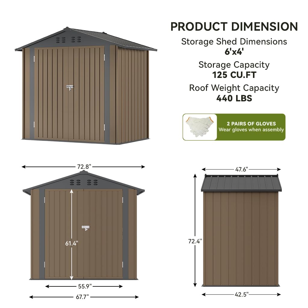 COMHOMA Shed brown lockable doors enhancing security for tools
