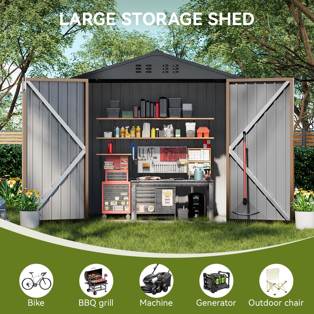 COMHOMA shed spacious interior fits snow blowers, bikes, and outdoor chairs