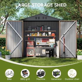 COMHOMA shed spacious interior fits snow blowers, bikes, and outdoor chairs