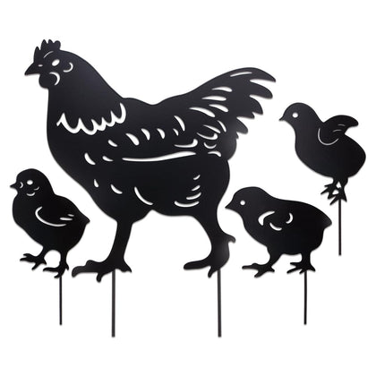 Comidox chicken family silhouette metal statue adds garden charm and curb appeal.