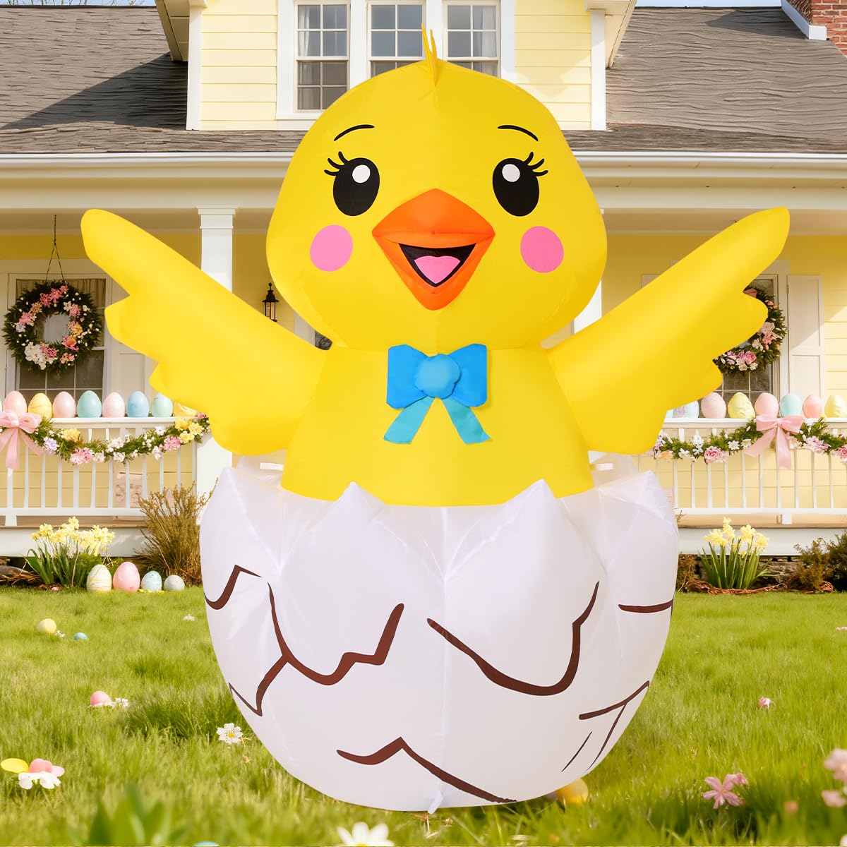 COMIN Easter Chick inflatable with ground stakes ensures stable setup