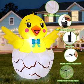COMIN Easter Chick inflatable at night showing warm illumination for ambiance