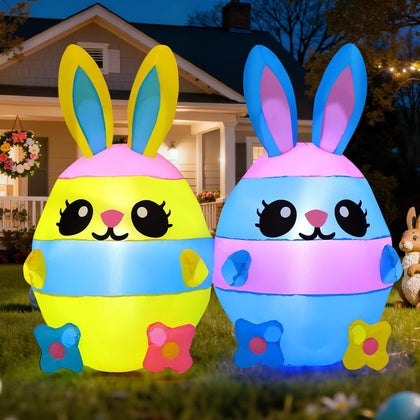 COMIN Easter inflatables with rabbit eggs glow at night for curb appeal