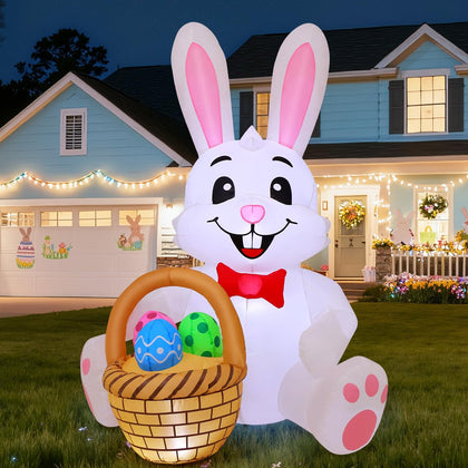 COMIN Easter rabbit inflatable front view with colorful eggs for festive curb appeal