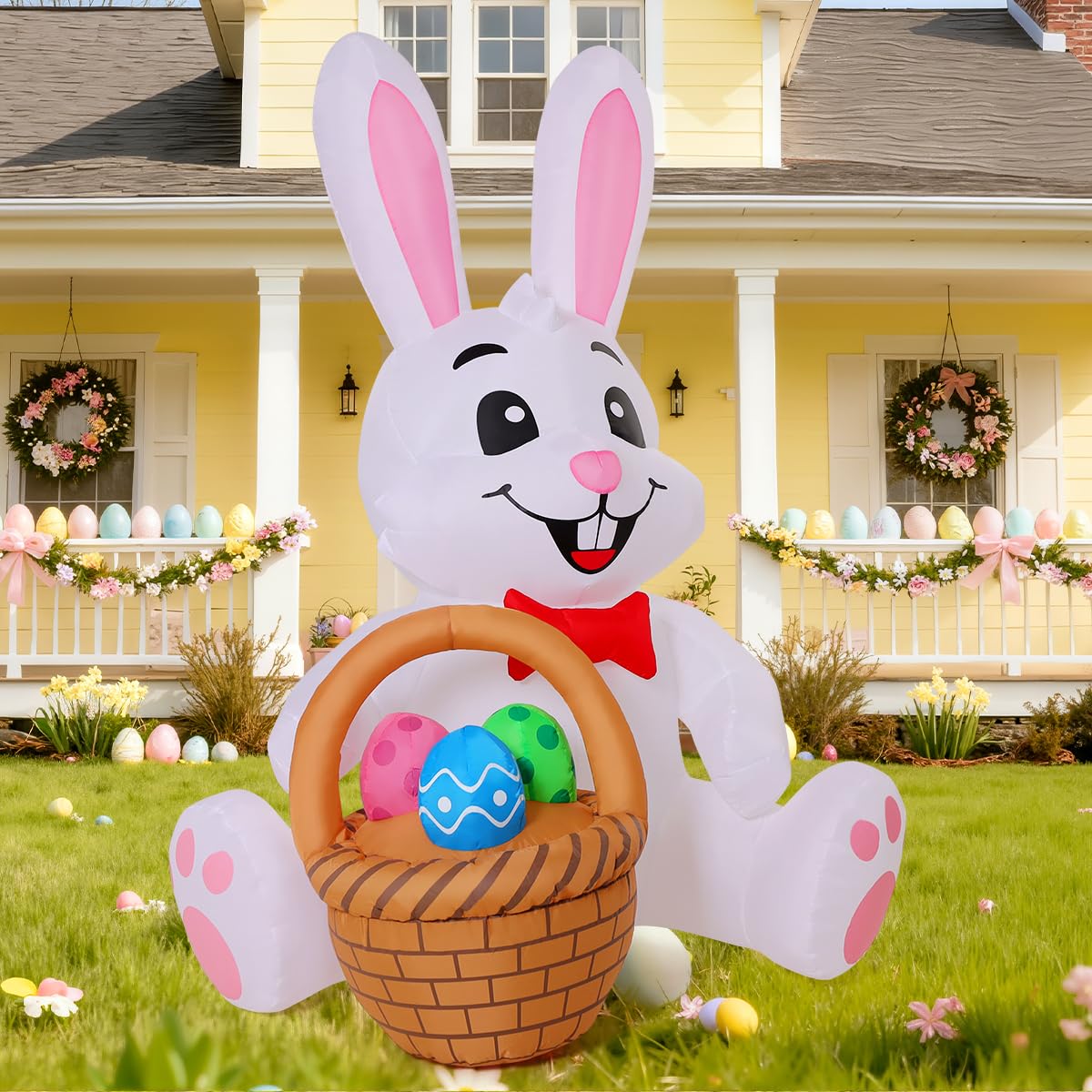COMIN Easter inflatable highlights rainbow eggs detail for yard decor