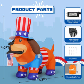 COMIN flag-themed inflatable with built-in LEDs for festive patio celebrations at night.