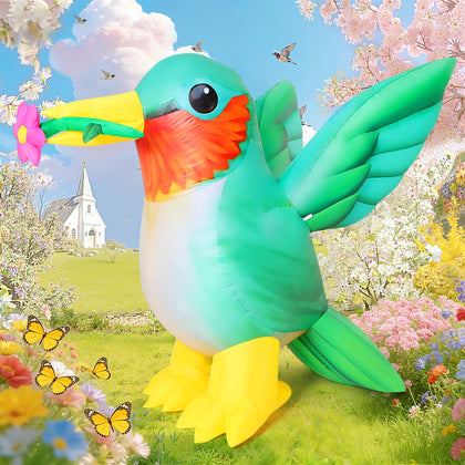 COMIN hummingbird with flower LED outdoor decor lights up yards at night.