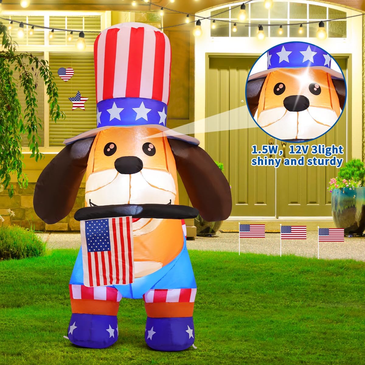 COMIN patriotic garden dachshund inflatable for lawn display and family gatherings.